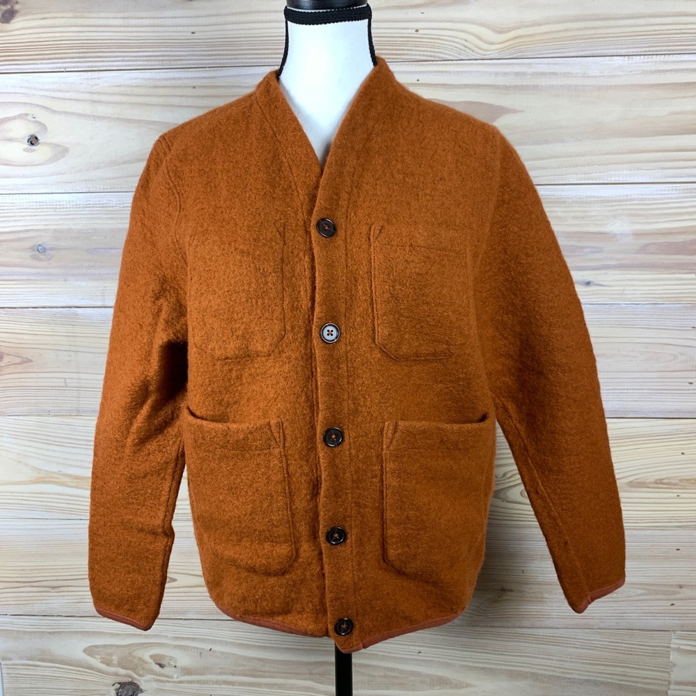 Universal Works Cardigan Women M Orange Boiled Wool Utility Jacket Cardy